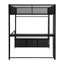 Lit mezzanine de jeu noir en métal pleine grandeur avec rangement à DEL, bureau, garde-robe ouverte et 3 tiroirs pour le rangement des nécessités quotidiennes