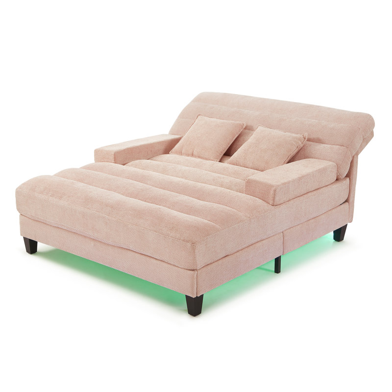 Méridienne moderne en chenille rose avec dossier réglable et lumières DEL RVB - Méridienne rembourrée pour le confort de votre salon