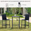 Ensemble de bar en rotin, table en verre et 2 tabourets de bar