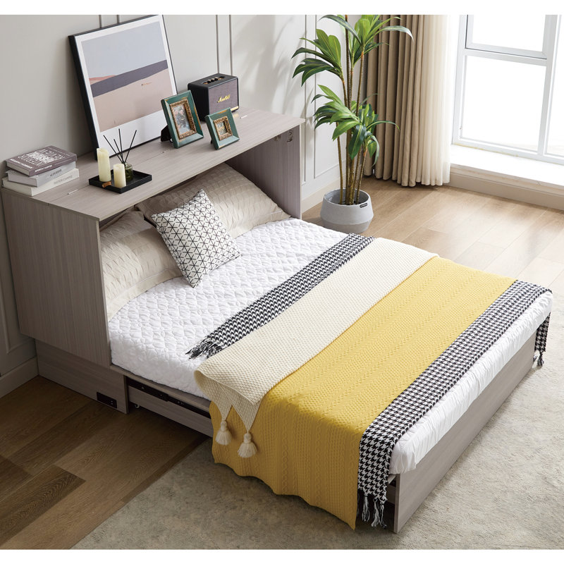 Convertible Bed Cabinet, Gray, With Storage Space, Mattress & Charging Gray Convenient Storage, Soft Foam Plug