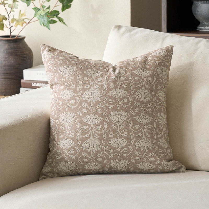 Housses de coussin Alcamo Floral 20x20, H 20 po x l 20 po, Chameau clair