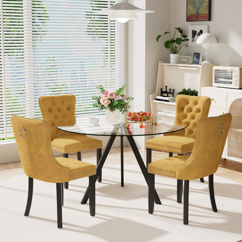 5-Piece Pedestal Dining Set, Yellow, 30" H x 47" W x 47" D