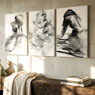 3 Pieces Monochrome Abstract Figure Large Wall Art, Three Pieces Wall Art for Living Room, Bedroom, Office, Dining Room, and Home Decor, Ready to Hang