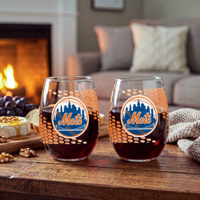 MLB Officially Licensed Stemless Wine Glass Set, 17oz, Set of 2