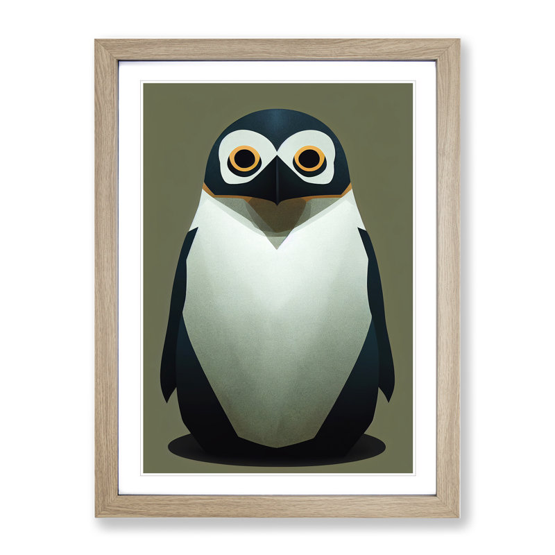 Tiny Penguin - Wall Art, 66cm H x 48cm W, Oak Framed, White