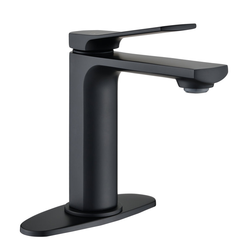 Single Hole Faucet Single-handle Bathroom Faucet with Deck Plate Matte Black, Matte Black
