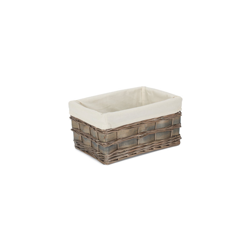 Wicker Lined Scandi Style Storage Basket, Grey Scandi/White, 20cm H x 37cm W x 25cm D