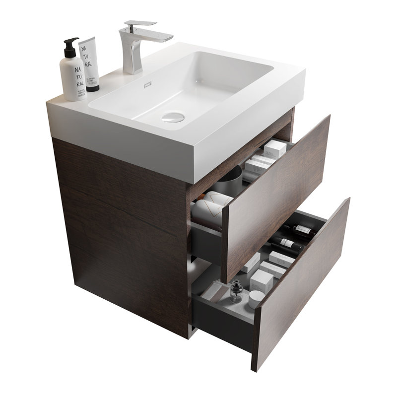 Meuble-lavabo avec lavabo Alice, Noyer, Blanc, 24"
