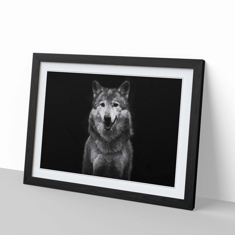 Wolf Portrait - Picture Frame Painting Print, 27cm H x 36cm W x 2cm D, Black Framed