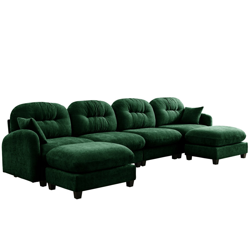 Canapé modulaire à 4 places en tissu chenille doux, coussin, ensemble à ressorts haut, et un canapé modulaire en U en chenille pratique pour la chambre à coucher, sièges plissés et ergonomiques, détente dans le salon