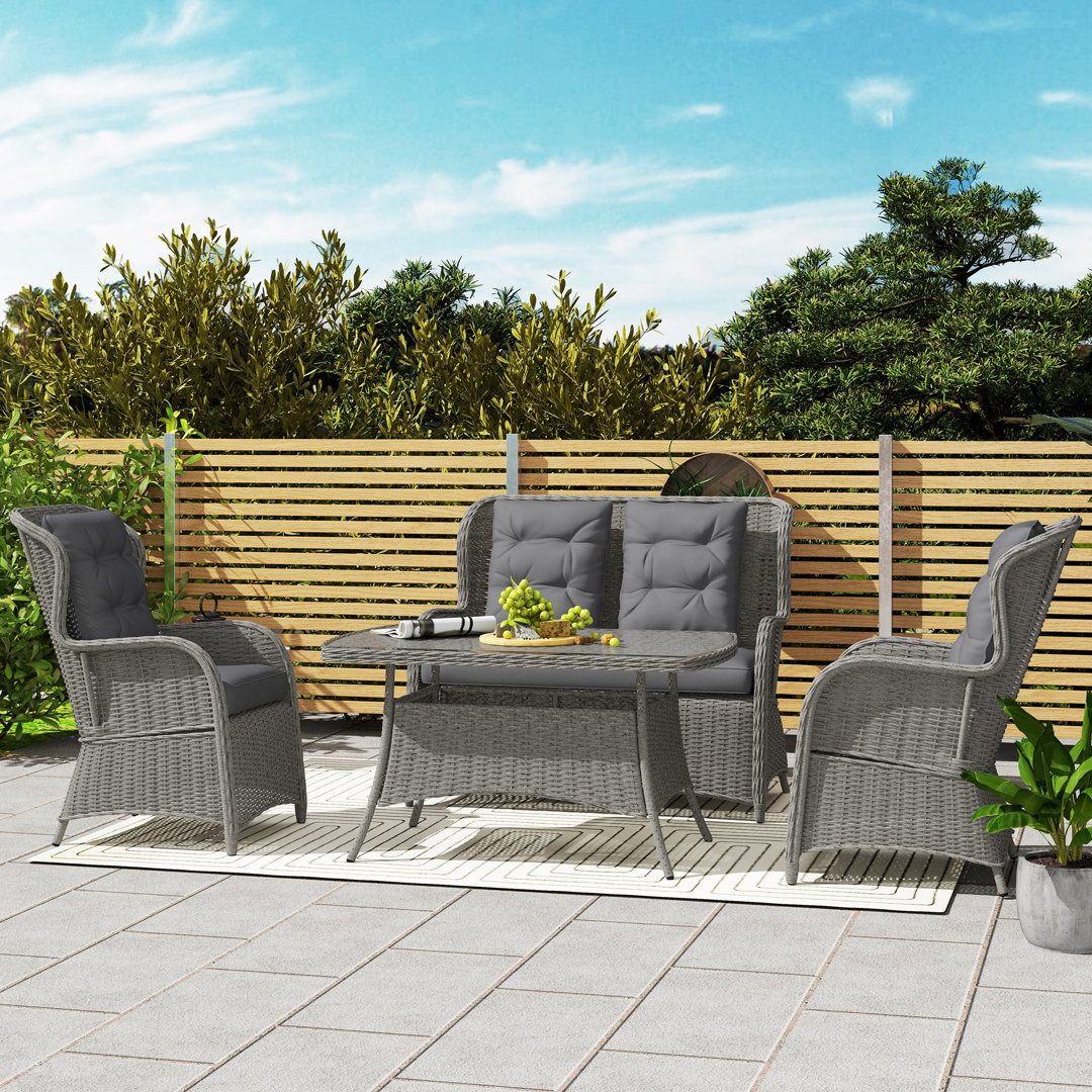Wicker 4 - Person Garden Lounge Set with Cushions