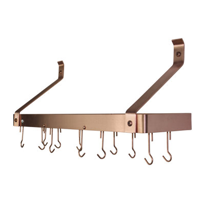 Handcrafted 30" Gourmet Deep Bookshelf Wall Rack with Straight Arms and 12 Hooks