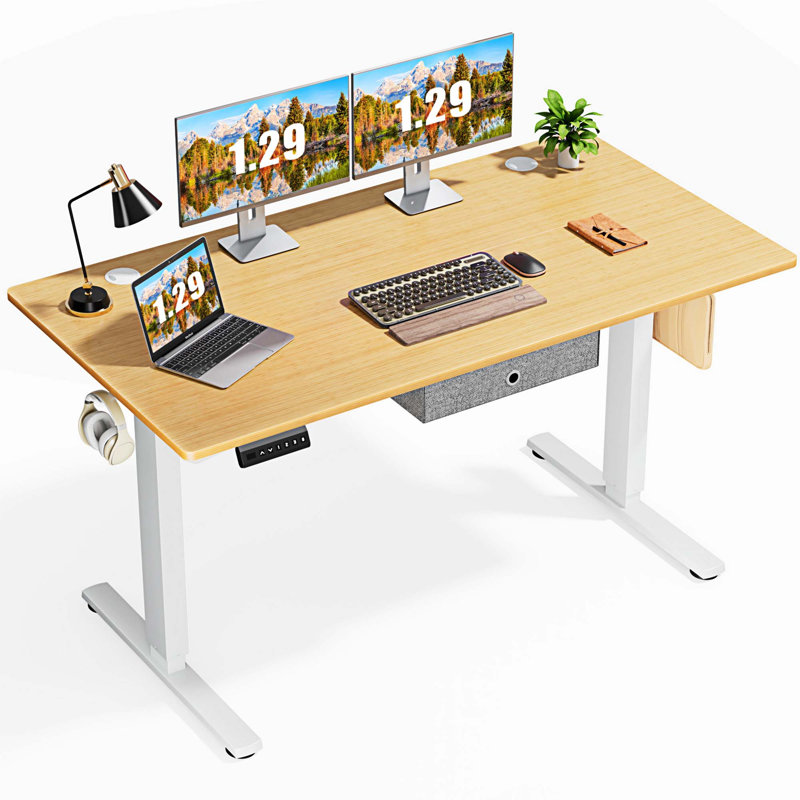 Markisha Adjustable Height Standing Desk, Natural/Black, 48" H x 55" W x 23" D
