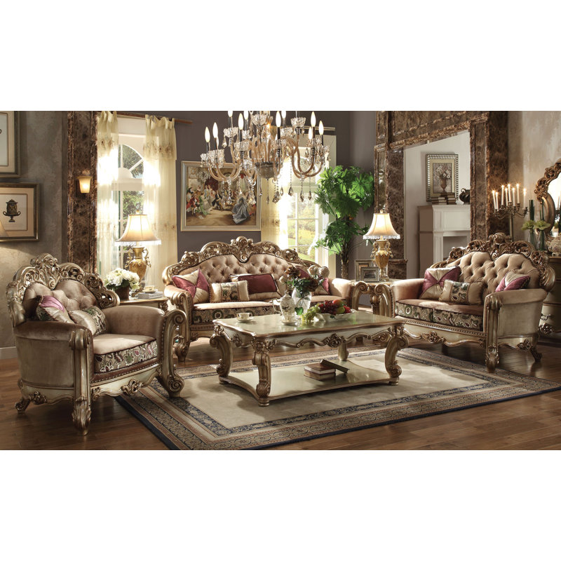 Amorsolo Solid Wood Coffee Table, Gold Patina, 21" H x 59" W x 41" D
