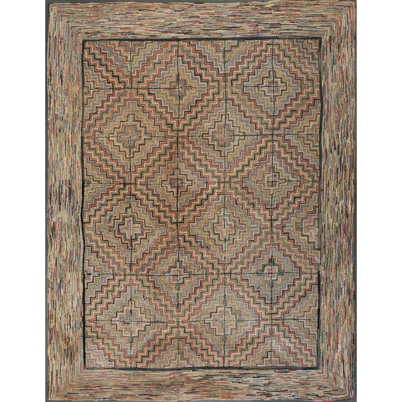 Antique American Hooked America Allover Geometric - Loop Pile Rug
