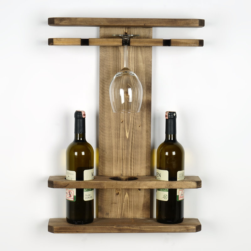 Wall Mounted Wood Wine Rack, Dark Walnut