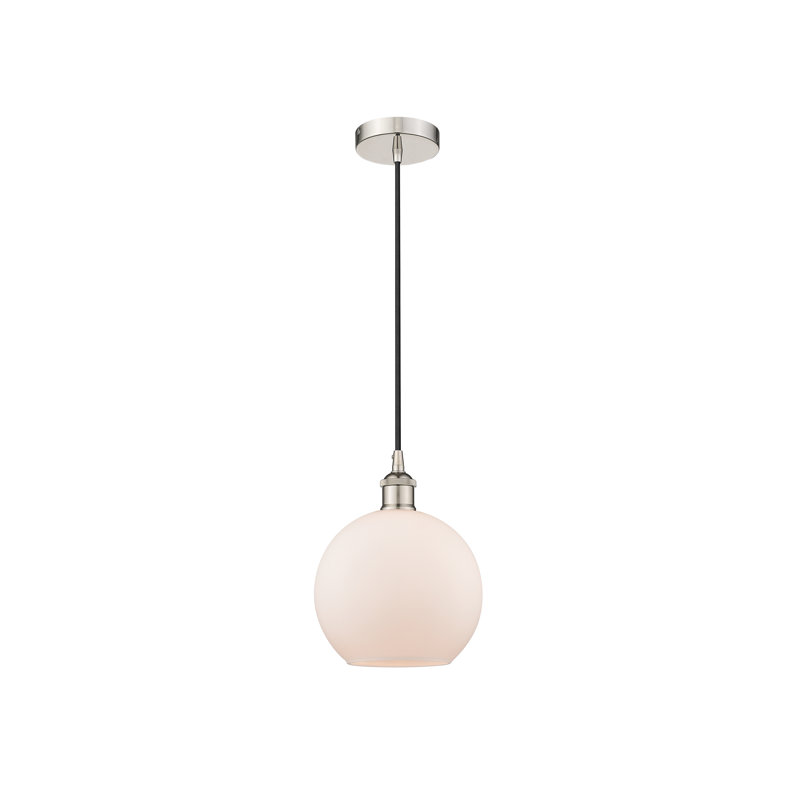 Luminaire suspendu simple à 1 lumière Ralph, Blanc mat, H 10,75 po x l 8 po x P 8 po, Nickel poli