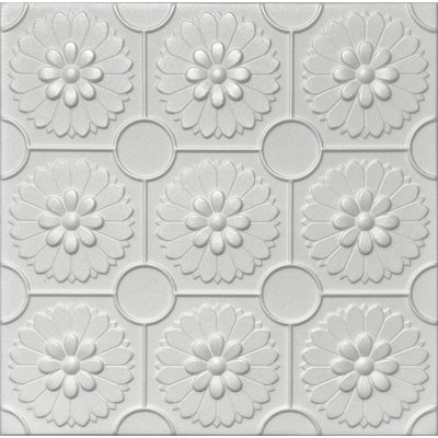 20X20 Styrofoam Ceiling Tiles Glue-Up Decorative Panels For Easy Diy Install, Home & Basement Renovation. R36 Blossom Bouquet, Plain White, Lot/8
