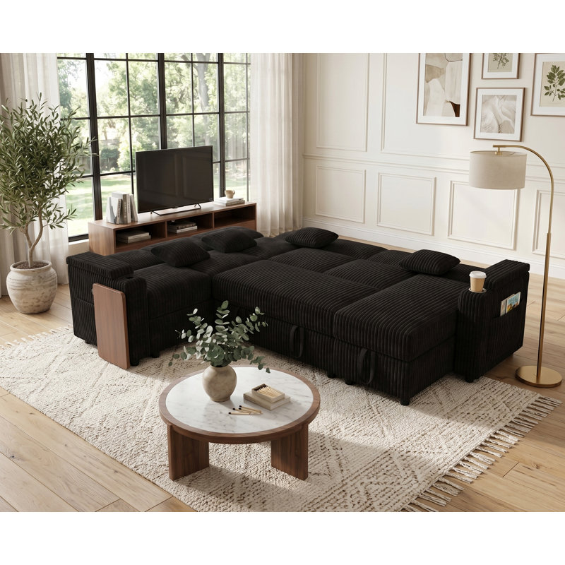 Canapé-lit modulaire de 100 po de large avec canapé-lit moderne et méridienne avec rangement, Noir