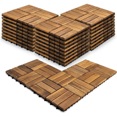 Dalles de terrasse emboîtables en bois d'acacia à lattes pour patio, balcon, véranda et jardin