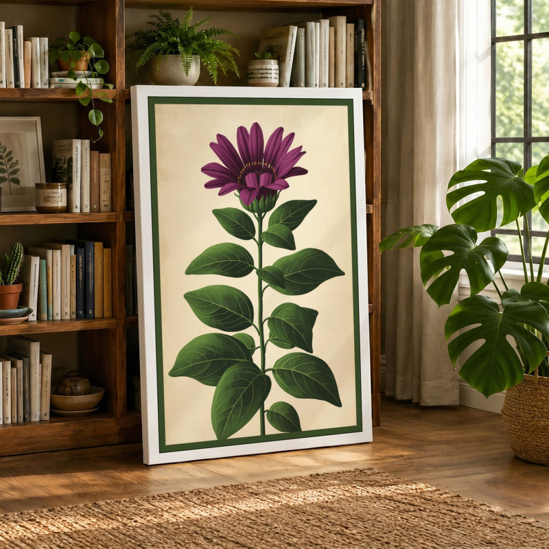 Purple Flower Study Botanical - Wrapped Canvas, 30x20 - 76.2 x 50.8 cm, Terracotta Border