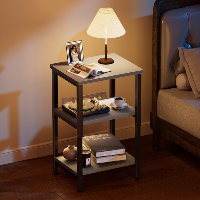 3 Tier Side Table, Adjustable Height End Table With Storage Shelf, Nightstand For Bedroom, Living Room, Office And Any Small Space, Easy To Assemble, Gray