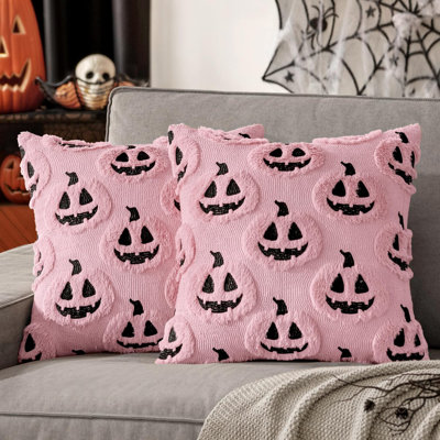 Housses de coussins décoratifs d'Halloween automne-hiver fantôme de l'Action de grâce 18 x 18 citrouilles décoratives noires, coussins moelleux en fausse laine pour la maison, le patio, le canapé, le canapé