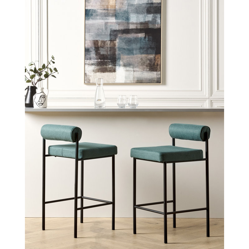 Amaya Upholstered Counter Stool with Metal Frame, Green