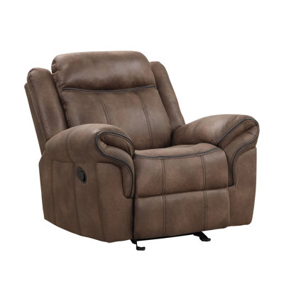 Transitional Style Contrast Welt Glider Recliner Pillow Top Arms