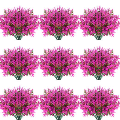 20 Bundles Artificial Lavender Flowers Outdoor Uv Resistant Fake Flowers No Fade Faux Plastic Plants Garden Porch Window Box Decorating (fuchsia)