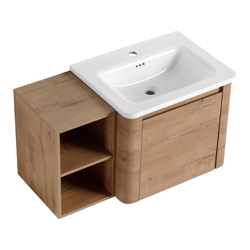Meuble-lavabo mural 36 po avec lavabo en céramique et tablettes de rangement et 1 porte à fermeture en douceur, contreplaqué