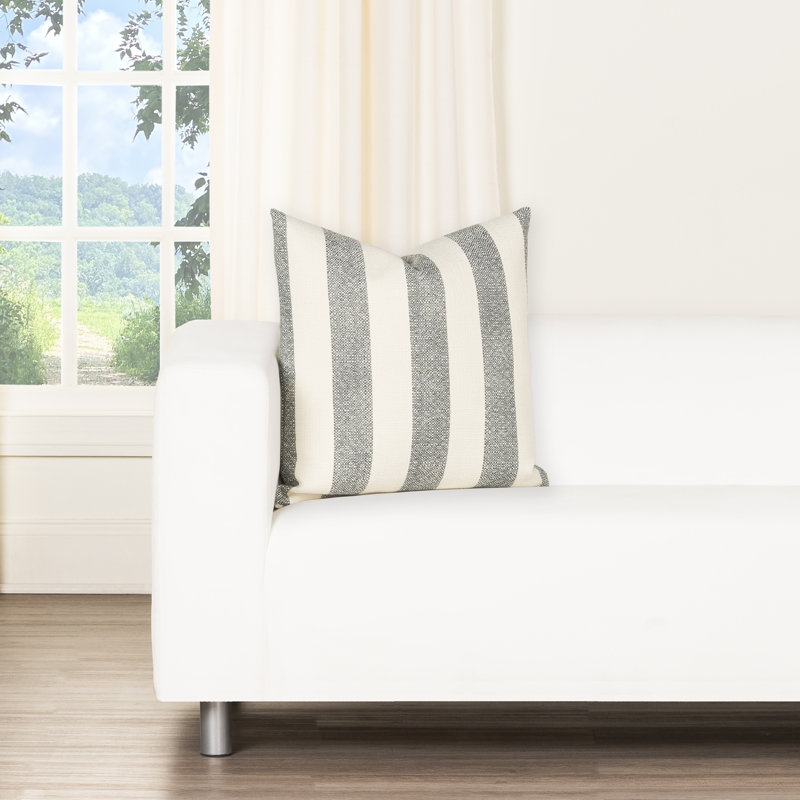 Coussin Birch Lane Harding, Bleu rayé, Plume, Carré 22 po