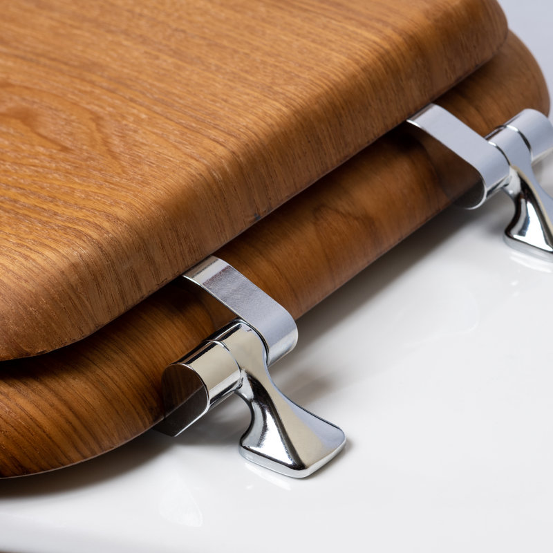 MAYFAIR 9601CP Toilet Seat with Chrome Hinges, ROUND, Natural Oak Veneer