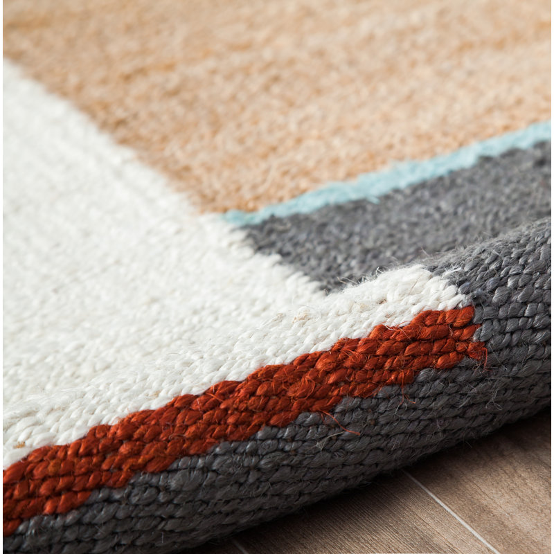 Tapis en jute / sisal brun clair / ivoire / gris tissé à la main Marjorie, Rectangulaire 8 pi x 10 pi
