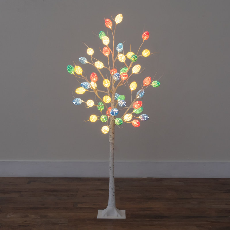 4Ft. Pre-Lit Artificial Easter Twig Tree With 48 Egg Shaped LED Ornaments, 48"H x 22"W x 18"D