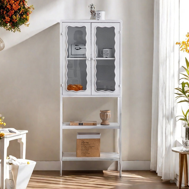 Rustproof Iron Bookcase with Glass Doors