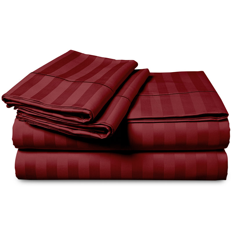 Microfibre 250 Thread Count Reversible Stripe Duvet Cover set for rooms, Burgundy, Double - 2 Standard Pillowcases