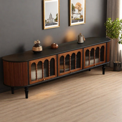 Ash Wood TV Stand with Flip-Up Cabinets