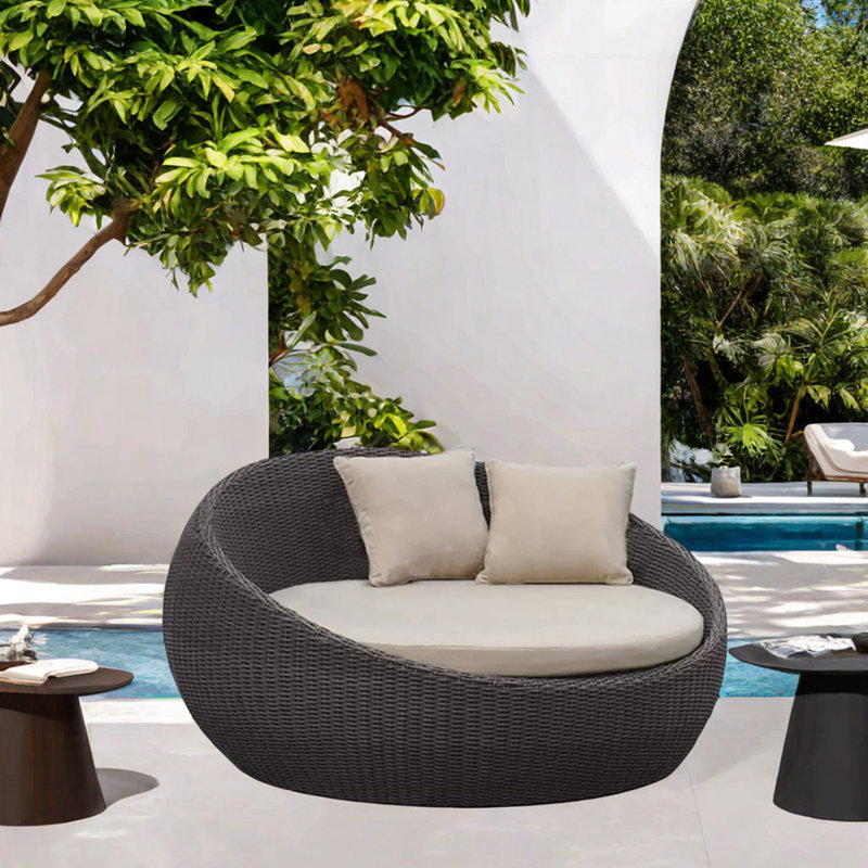 Lit de jour d'extérieur en rotin 70,87 po avec coussins Sunbrella®, Noir