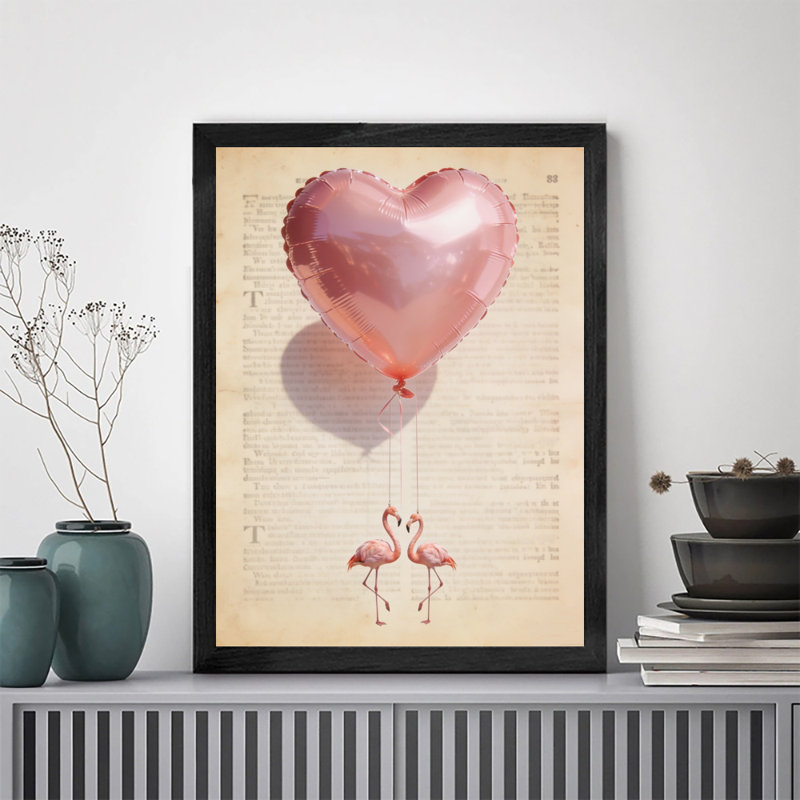 «Black Flamingo Vintage in love», impression murale, impression sur toile, thème de la Saint-Valentin, H 37 po x l 25 po