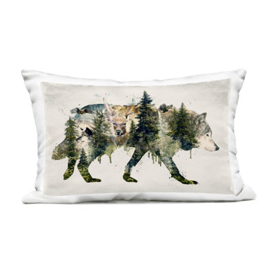 Woodland Wildlife Wolf Contour Design by Barrett Biggers Outdoor Printed Pillow