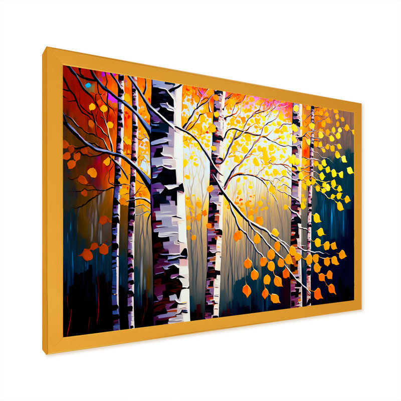 «Autumn Birch Trees Forest I», art mural sur toile, H 30 po x l 40 po x P 1,5 po, Cadre doré