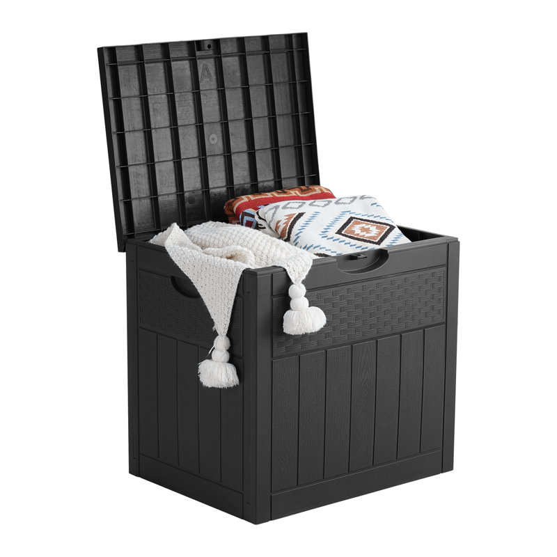 Boîte de rangement pour terrasse EHHLY 33 gallons, petite boîte de rangement extérieure imperméable et verrouillable, Noir