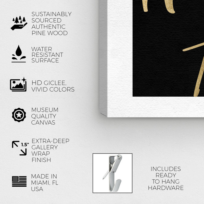 " Work Hard Gold " Textual Art Print, 24'' H x 24'' W, Wrapped Canvas