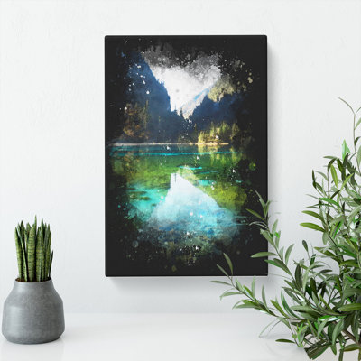 Lake And Mountain View Paint Splash - Wrapped Canvas