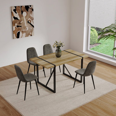 Ensemble de salle à manger 5 pièces Mid Century: table en bois aggloméré de 55 po et 4 chaises en suède, base et pieds en métal