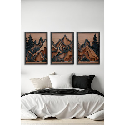 Ensemble de 3 panneaux décoratifs élégants en bois aggloméré, cadre en bois massif, 13,4 x 19,3 x 0,6 pouces | Œuvre d'art 100% MDF avec impression numérique | Parfait pour le salon, la chambre à coucher et le bureau, design élégant et moderne