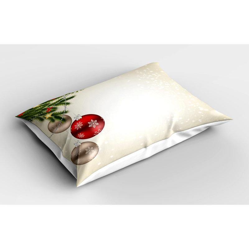 Festive Beige Red Green Christmas Tree Pillow Shams Set