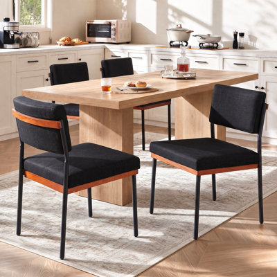 Black Modern Dining Chairs Set of 4, Kitchen Chairs with Thick Cushions and Adjustable Foot Pads, Upholstered Fabric Dining Room Chairs with Sturdy Metal Legs