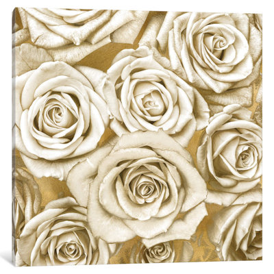 Ivory Roses on Gold 1 Piece Wrapped Canvas Wall Art